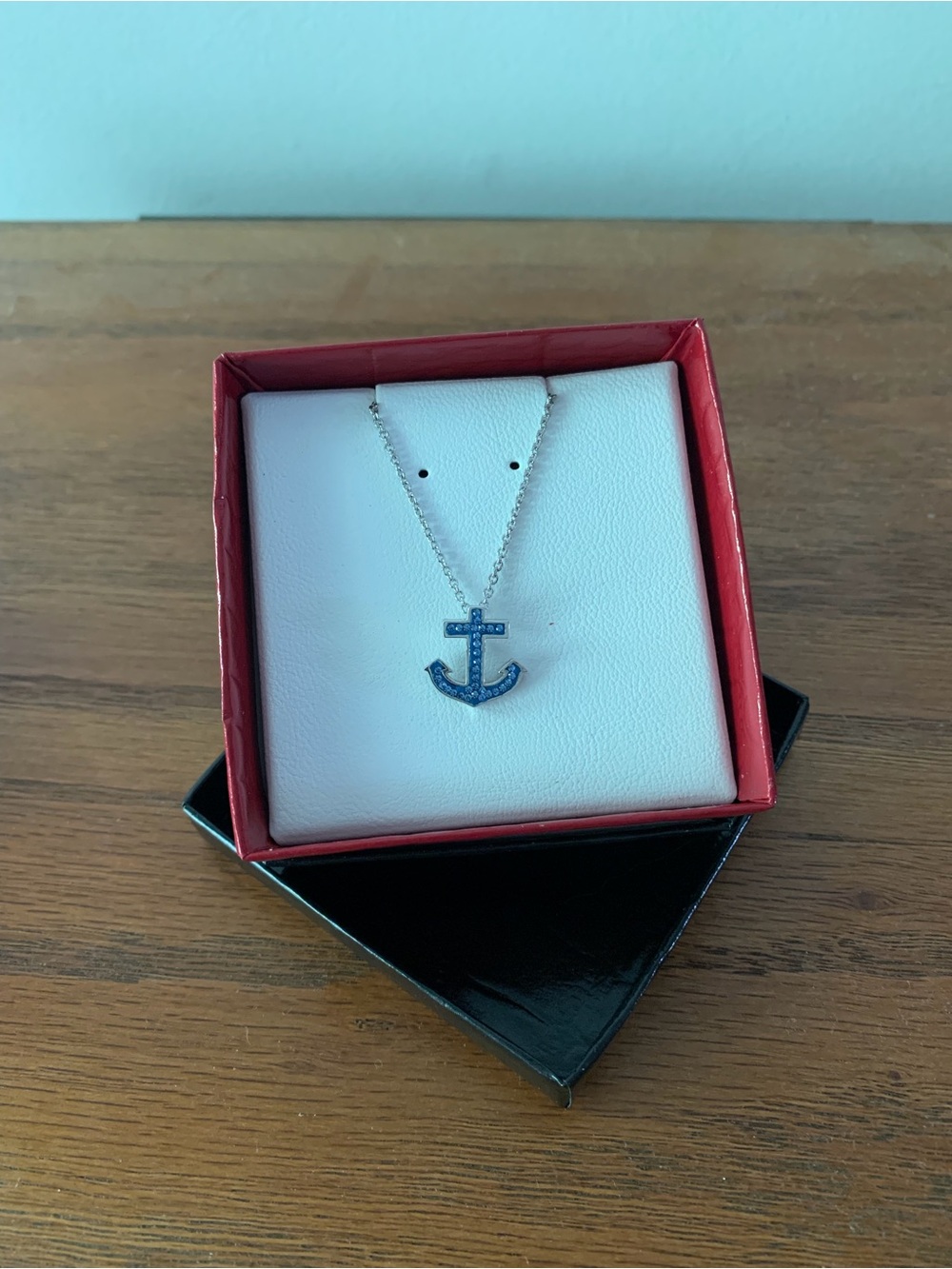 New Silver Anchor Pendant Necklace with Blue Accents Swarovski Elements